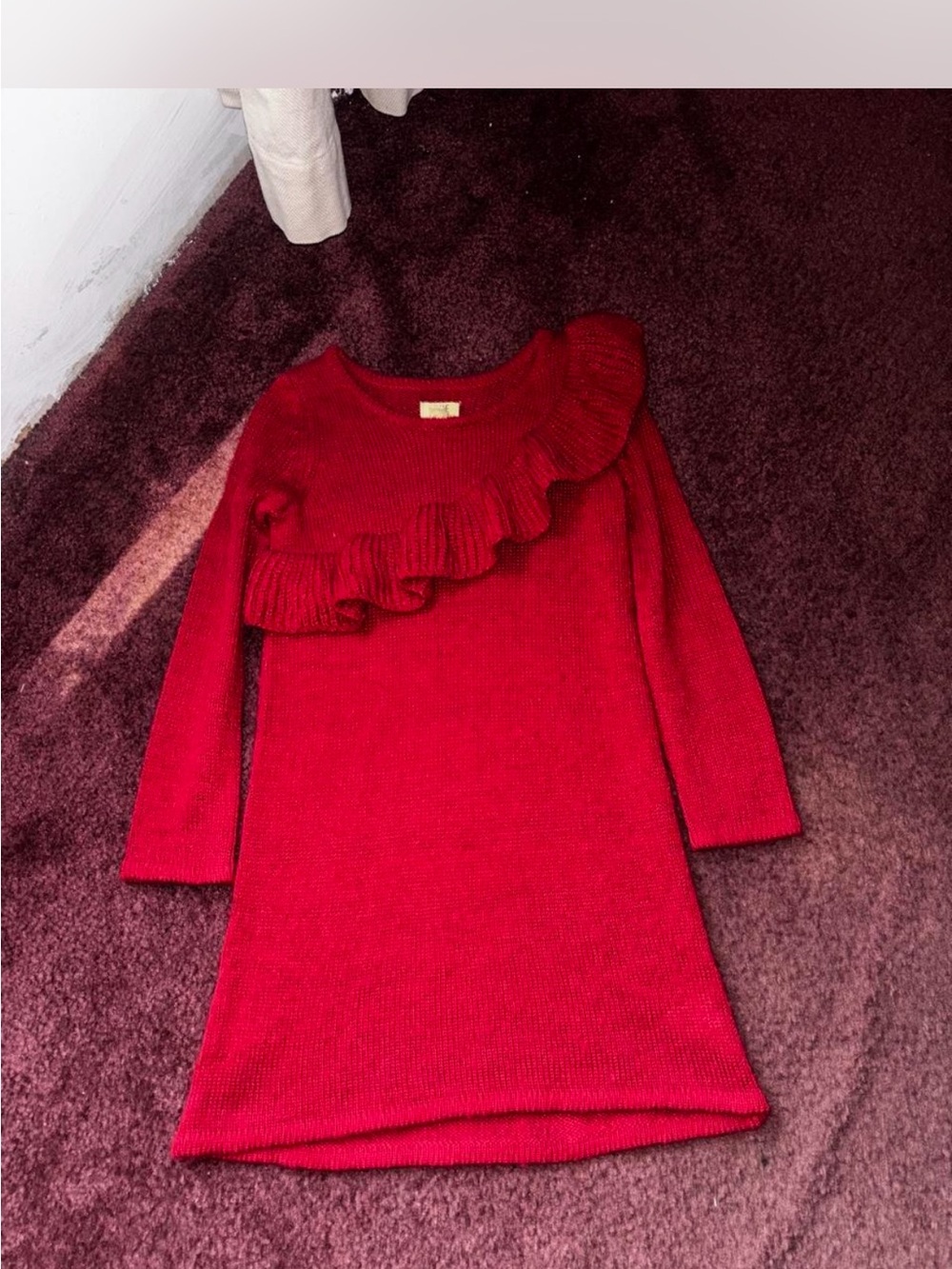 True Craft Bright Red Knit Dress with Scoop Neck
